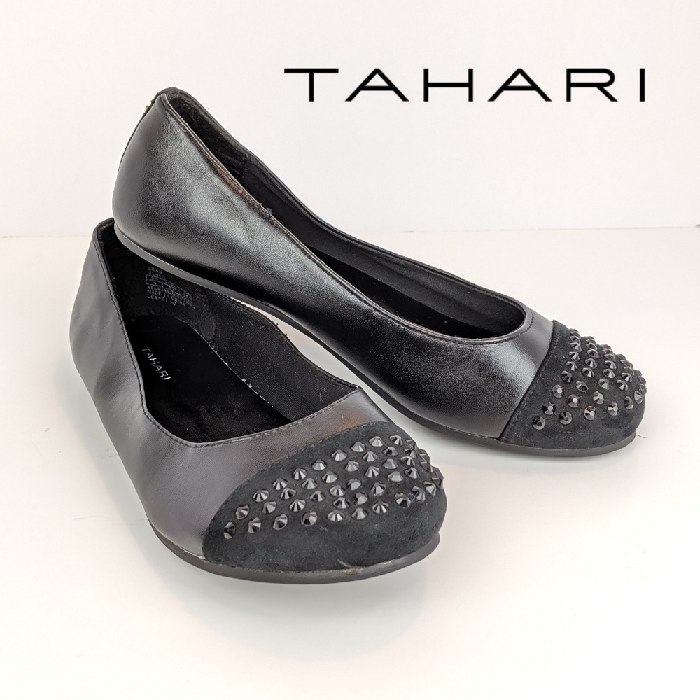 Tahari Lilah Beaded Leather Suede Flats 4